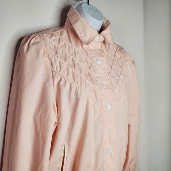 Vintage 80s Baby Pink Jacket Cotton Blend Sz S Snap Closure Gathered Shoulders - Picture 4 of 11